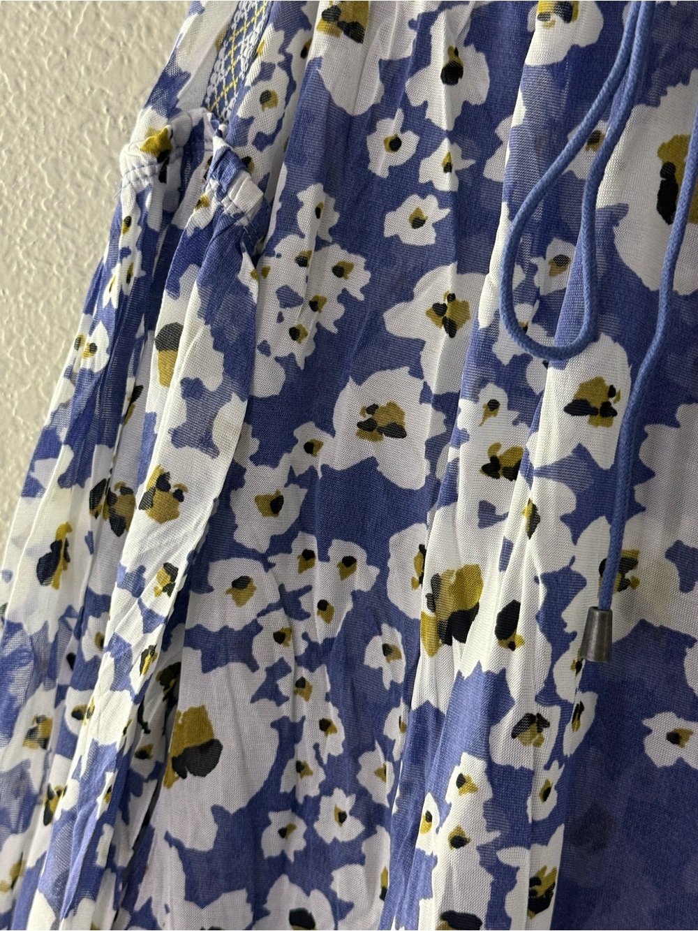 NEW Free People Blue Floral Bohemian Keyhole Long Sleeve Mini Dress Sz LARGE - Picture 15 of 16